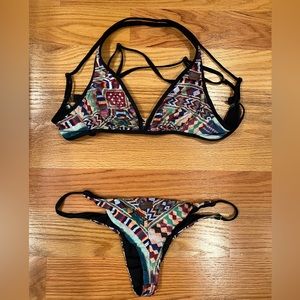 Roxy thong bikini set, strapy tribal pattern
